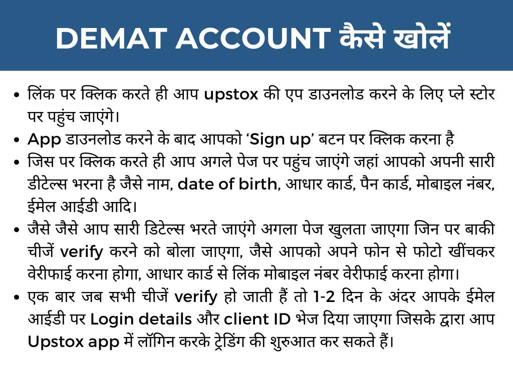 Demat Account Kaise Khole Steps Writing on White Text in the Hindi Language.